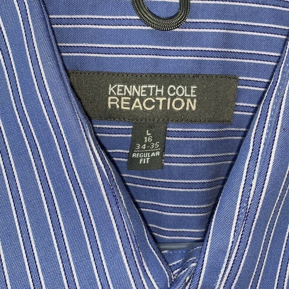 KENNETH Cole Reaction Blue and White Striped Long Sleeve Shirt Size L 16” Neck - Picture 2 of 3